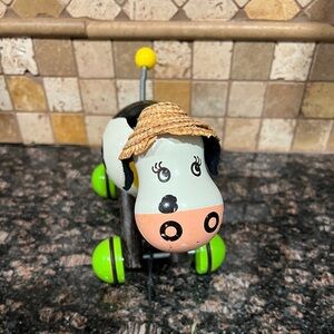 Vintage VILAC Pull Along Toy Wooden Rosy The Cow 644343 Made In France